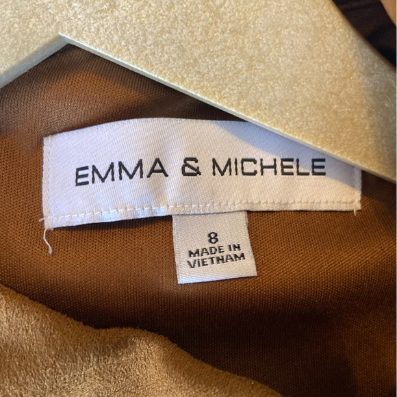 Emma & Michele Cognac Brown Mock Neck Faux Suede Fitted Dress - Picture 3 of 5